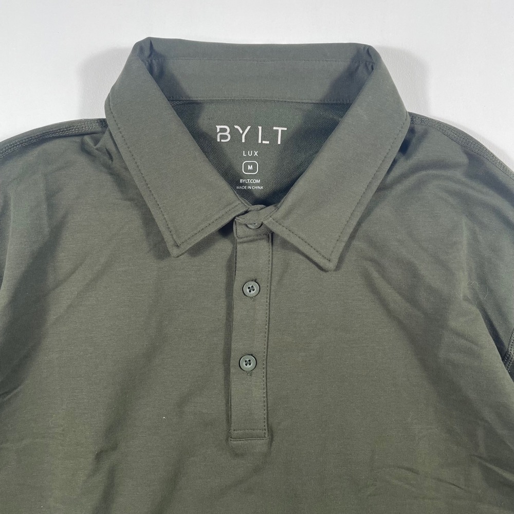 BYLT Lux Long Sleeve Polo Mens Size M Performance Stretch Olive Green